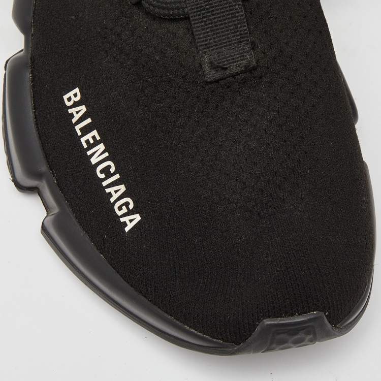 Pre Owned Balenciaga Black Knit Fabric Speed Trainer Lace Up Sneakers Size 37