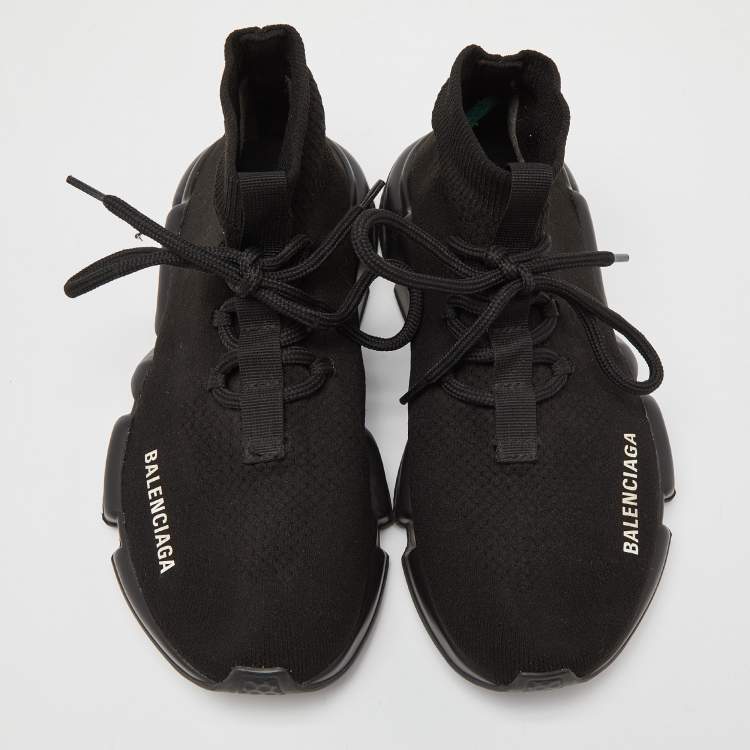 Pre Owned Balenciaga Black Knit Fabric Speed Trainer Lace Up Sneakers Size 37