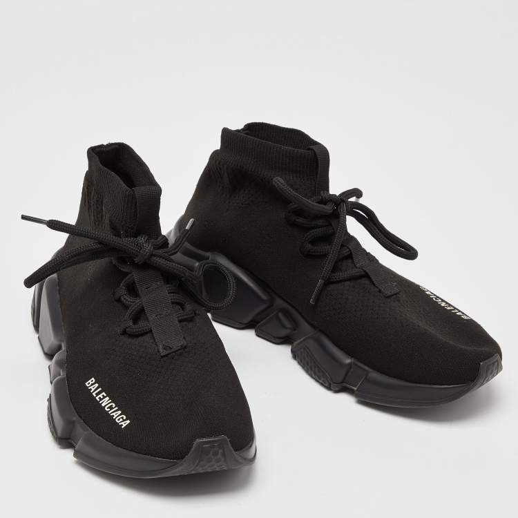 Pre Owned Balenciaga Black Knit Fabric Speed Trainer Lace Up Sneakers Size 37