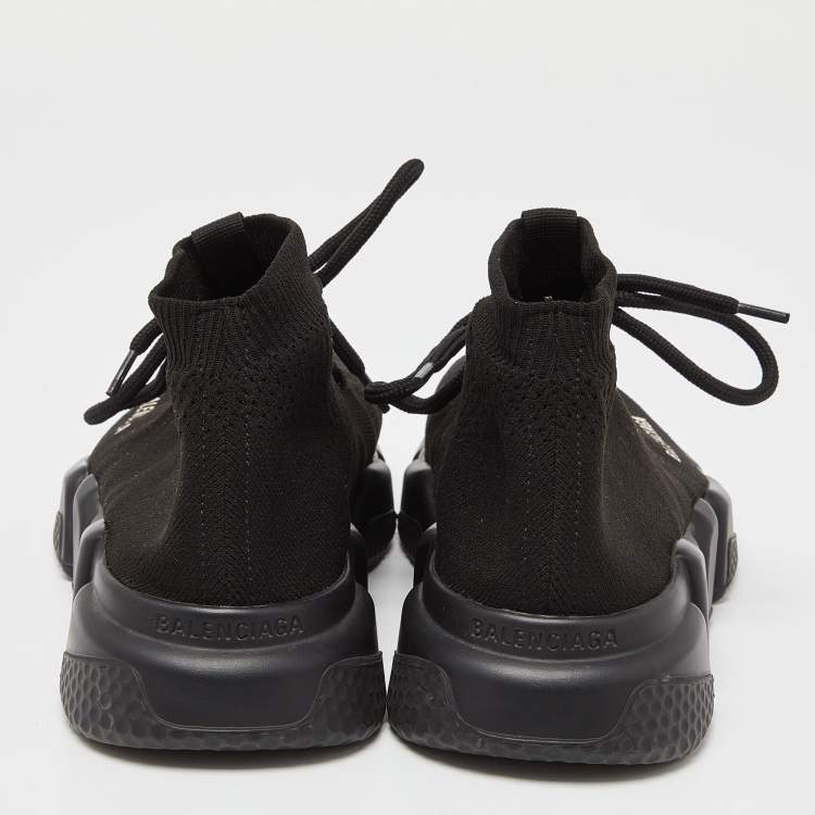 Pre Owned Balenciaga Black Knit Fabric Speed Trainer Lace Up Sneakers Size 37