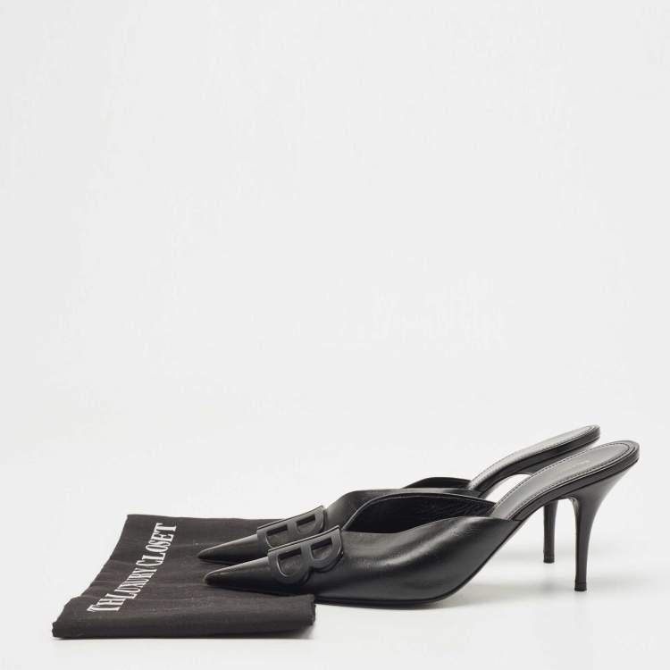 Pre Owned Balenciaga Black Leather Knife Pointed Toe Mules Size 39.5