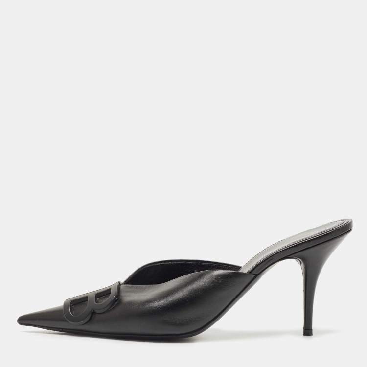 Pre Owned Balenciaga Black Leather Knife Pointed Toe Mules Size 39.5