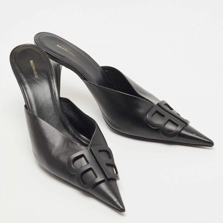Pre Owned Balenciaga Black Leather Knife Pointed Toe Mules Size 39.5