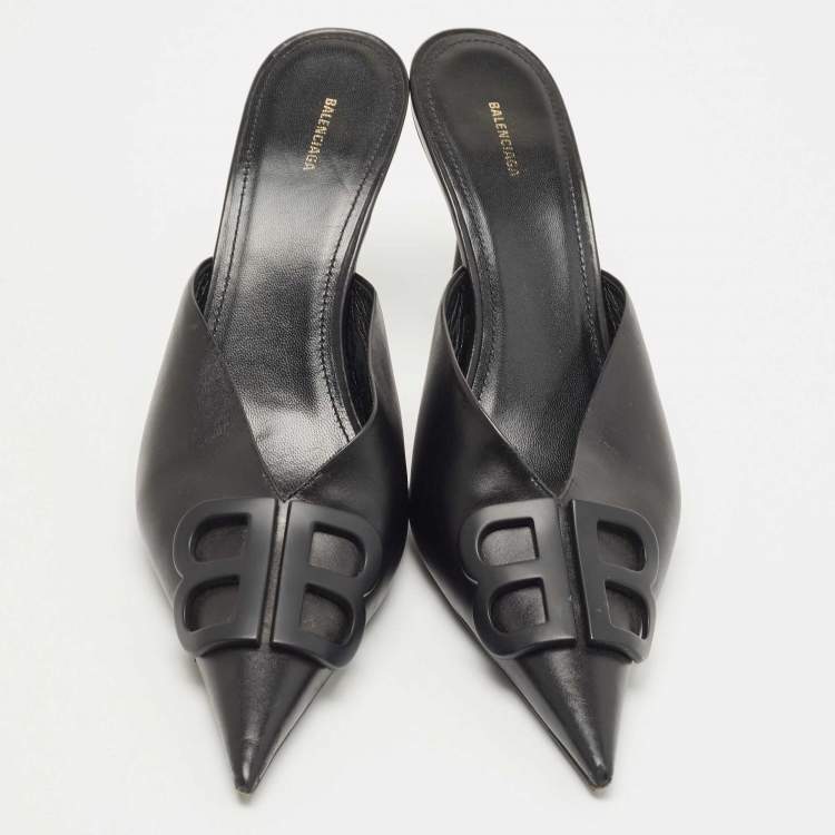 Pre Owned Balenciaga Black Leather Knife Pointed Toe Mules Size 39.5
