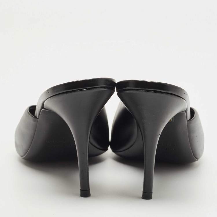 Pre Owned Balenciaga Black Leather Knife Pointed Toe Mules Size 39.5
