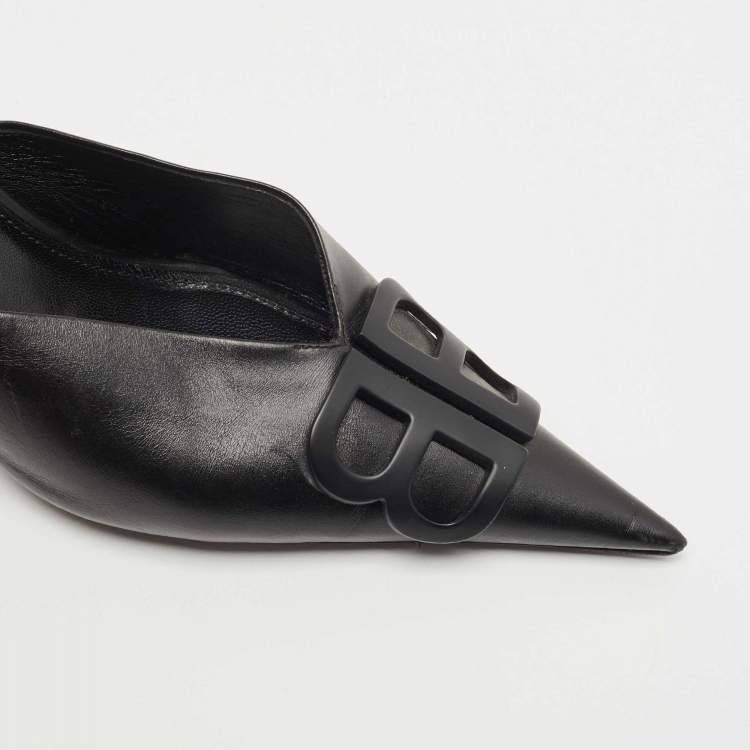 Pre Owned Balenciaga Black Leather Knife Pointed Toe Mules Size 39.5
