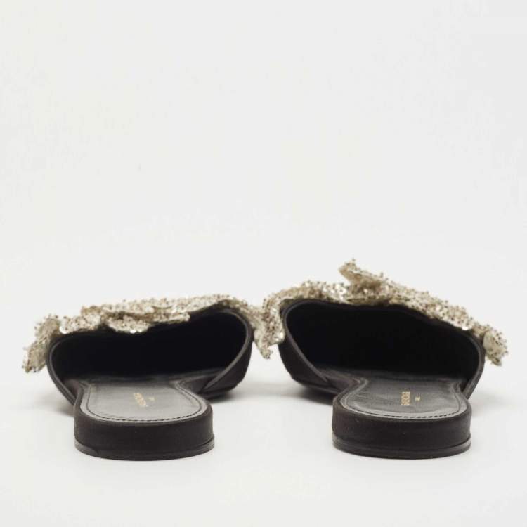 Pre Owned Balenciaga Black Satin Sequins Embellished Flats Size 39