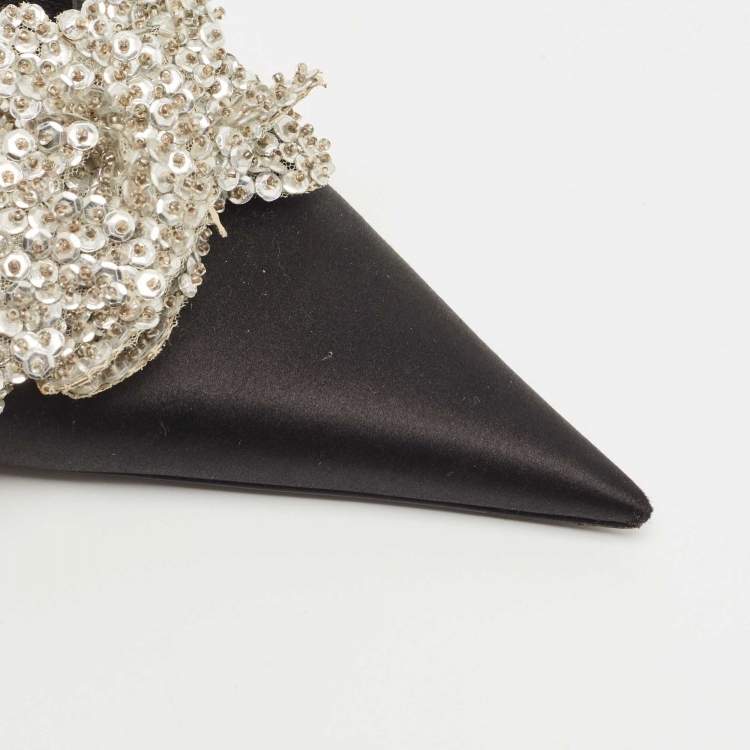 Pre Owned Balenciaga Black Satin Sequins Embellished Flats Size 39