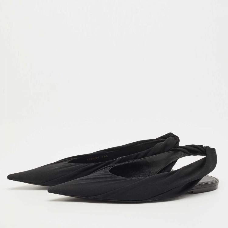 Pre Owned Balenciaga Black Fabric and Leather Knife Slingback Flat Sandals Size 40.5
