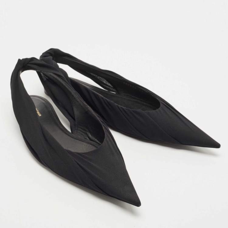 Pre Owned Balenciaga Black Fabric and Leather Knife Slingback Flat Sandals Size 40.5