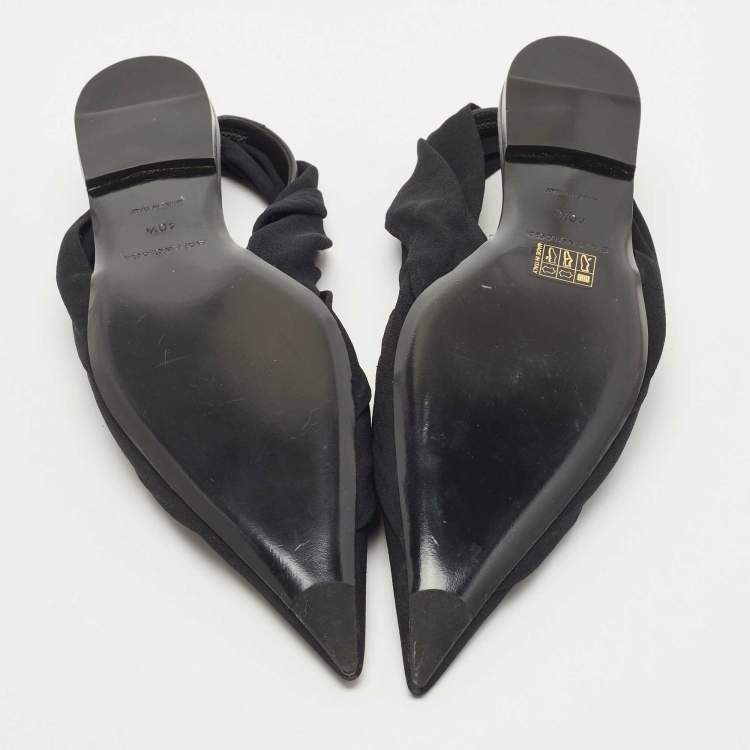 Pre Owned Balenciaga Black Fabric and Leather Knife Slingback Flat Sandals Size 40.5