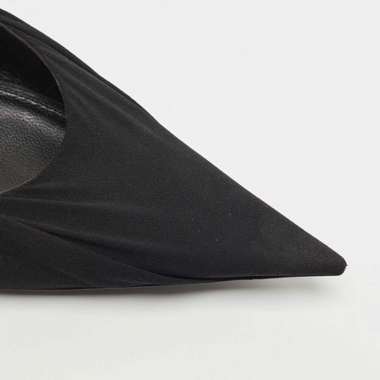 Pre Owned Balenciaga Black Fabric and Leather Knife Slingback Flat Sandals Size 40.5