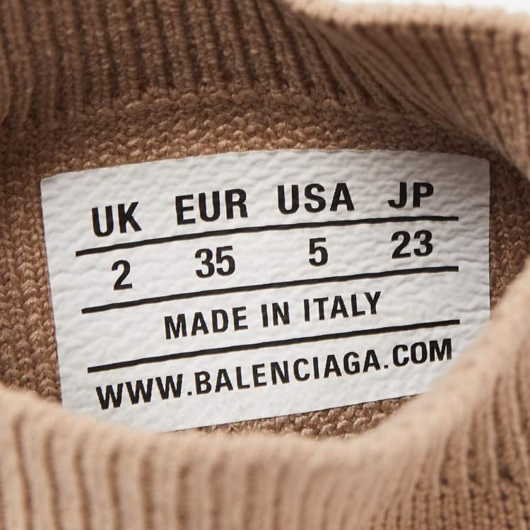 Pre Owned Balenciaga Brown  Knit Fabric Speed Sneakers Size 35