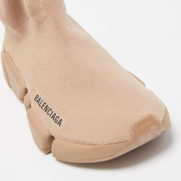 Pre Owned Balenciaga Brown  Knit Fabric Speed Sneakers Size 35