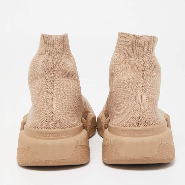 Pre Owned Balenciaga Brown  Knit Fabric Speed Sneakers Size 35