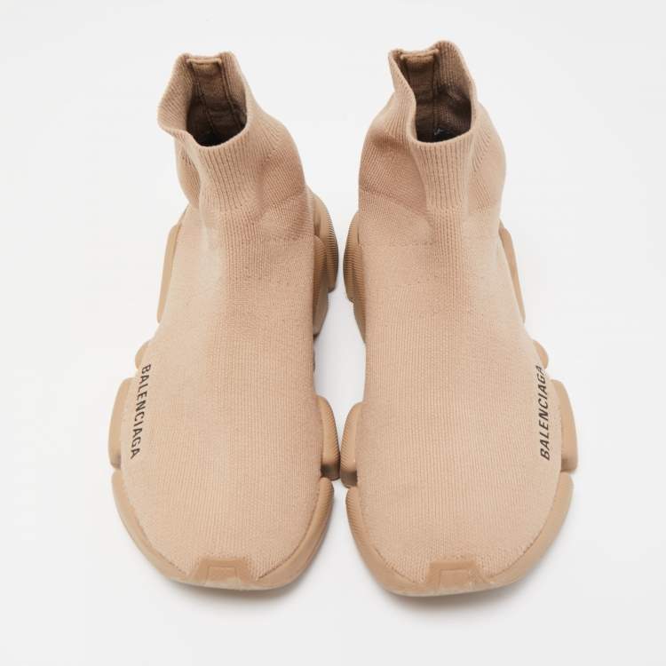 Pre Owned Balenciaga Brown  Knit Fabric Speed Sneakers Size 35