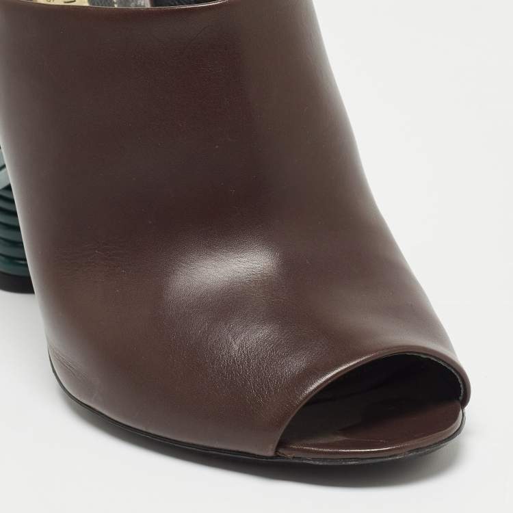 Pre Owned Balenciaga Brown Leather Peep Toe Mules Size 38.5