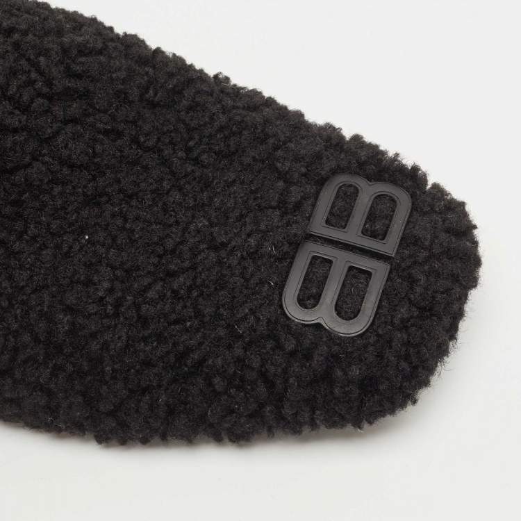 Pre Owned Balenciaga Black Shearling Fur BB Flat Mules Size 39