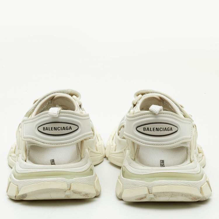 Pre Owned Balenciaga White Rubber and Faux Leather Track Sandals Size 38