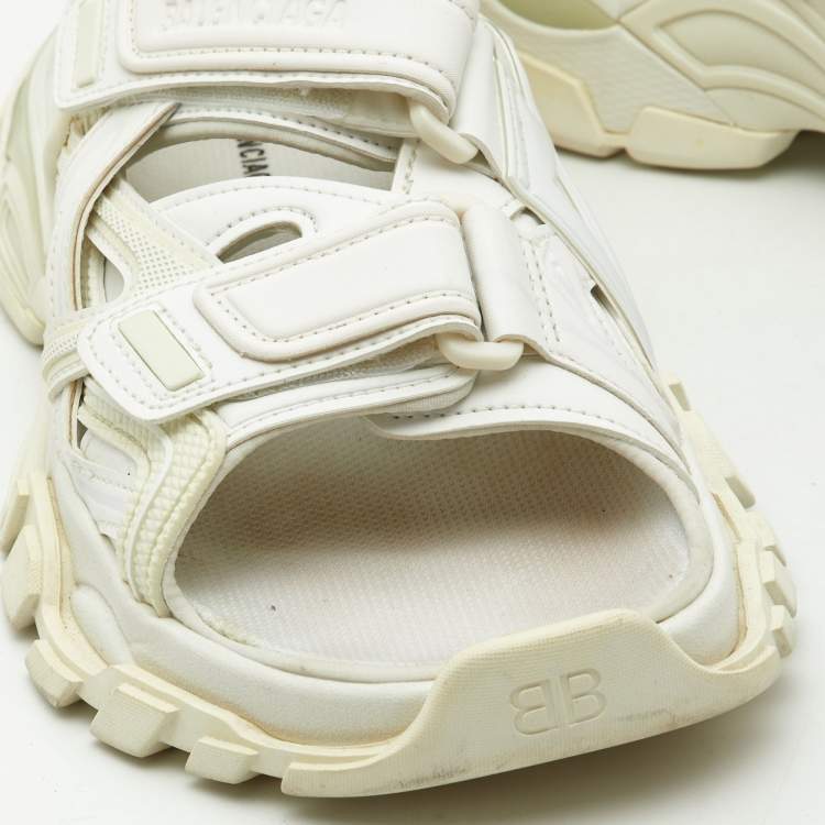 Pre Owned Balenciaga White Rubber and Faux Leather Track Sandals Size 38