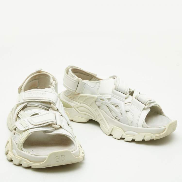 Pre Owned Balenciaga White Rubber and Faux Leather Track Sandals Size 38