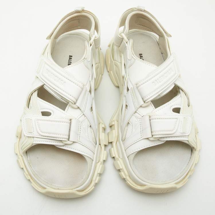 Pre Owned Balenciaga White Rubber and Faux Leather Track Sandals Size 38