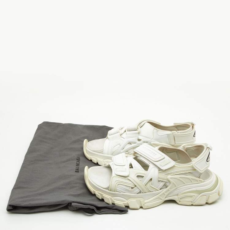 Pre Owned Balenciaga White Rubber and Faux Leather Track Sandals Size 38