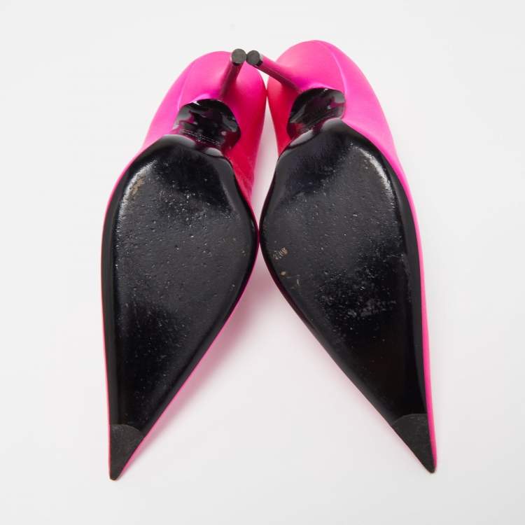 Pre Owned Balenciaga Pink Satin Knife Pointed Toe Pumps Size 37