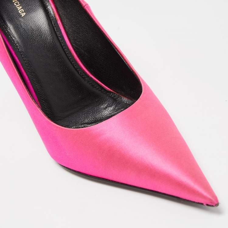 Pre Owned Balenciaga Pink Satin Knife Pointed Toe Pumps Size 37