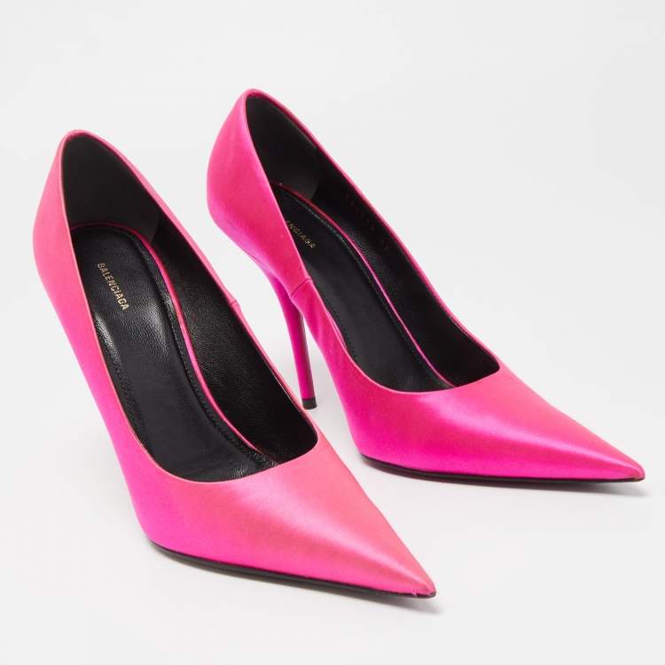 Pre Owned Balenciaga Pink Satin Knife Pointed Toe Pumps Size 37