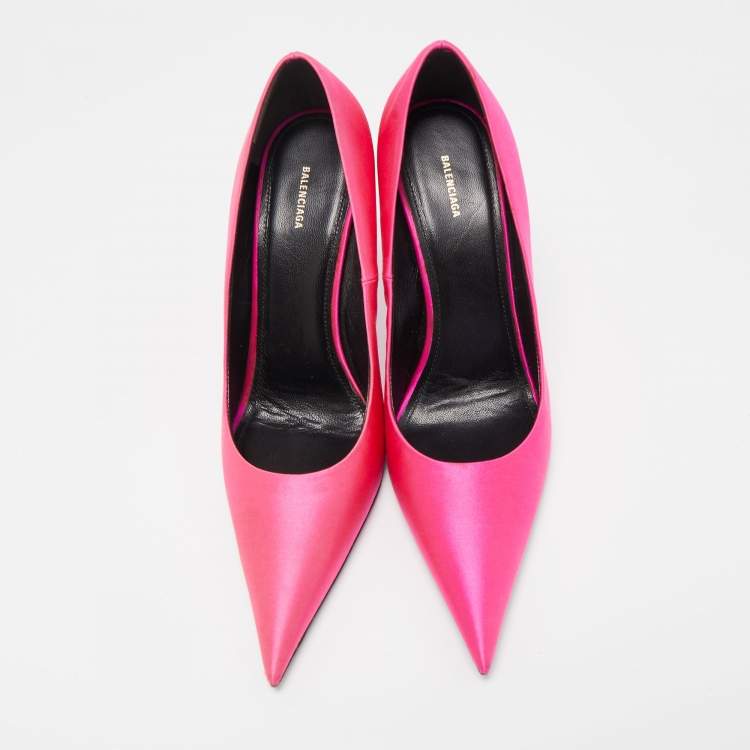 Pre Owned Balenciaga Pink Satin Knife Pointed Toe Pumps Size 37