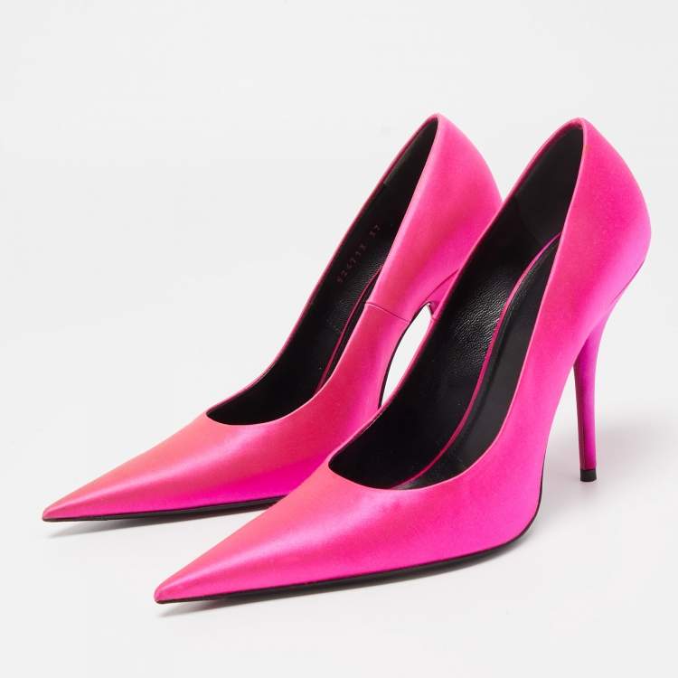 Pre Owned Balenciaga Pink Satin Knife Pointed Toe Pumps Size 37
