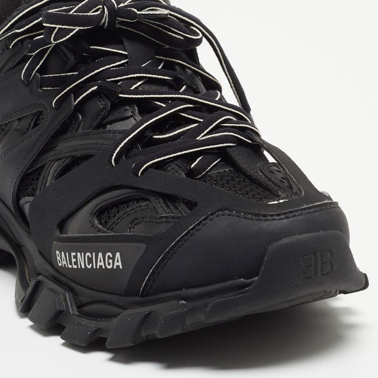 مملوكة مسبقًا Balenciaga Black Leather and Mesh Track Sneakers Size 38