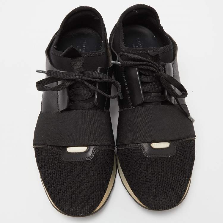 Pre Owned Balenciaga Black Leather, Mesh and Suede Race Runner Sneakers Size 39