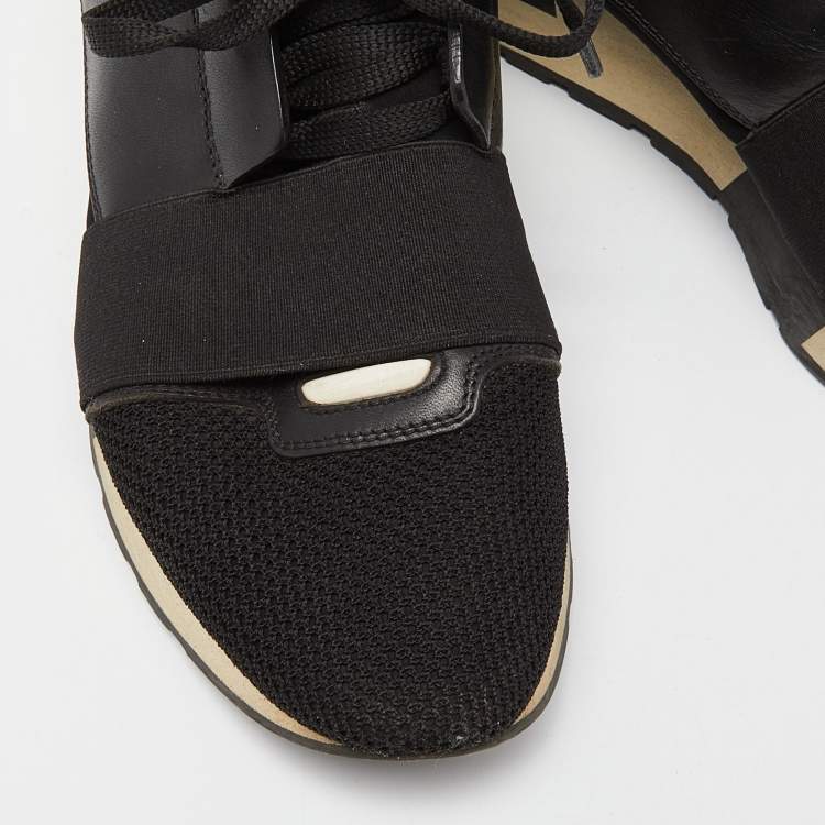 Pre Owned Balenciaga Black Leather, Mesh and Suede Race Runner Sneakers Size 39