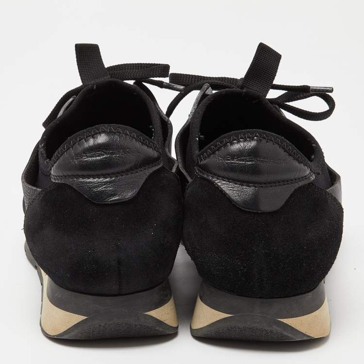 Pre Owned Balenciaga Black Leather, Mesh and Suede Race Runner Sneakers Size 39