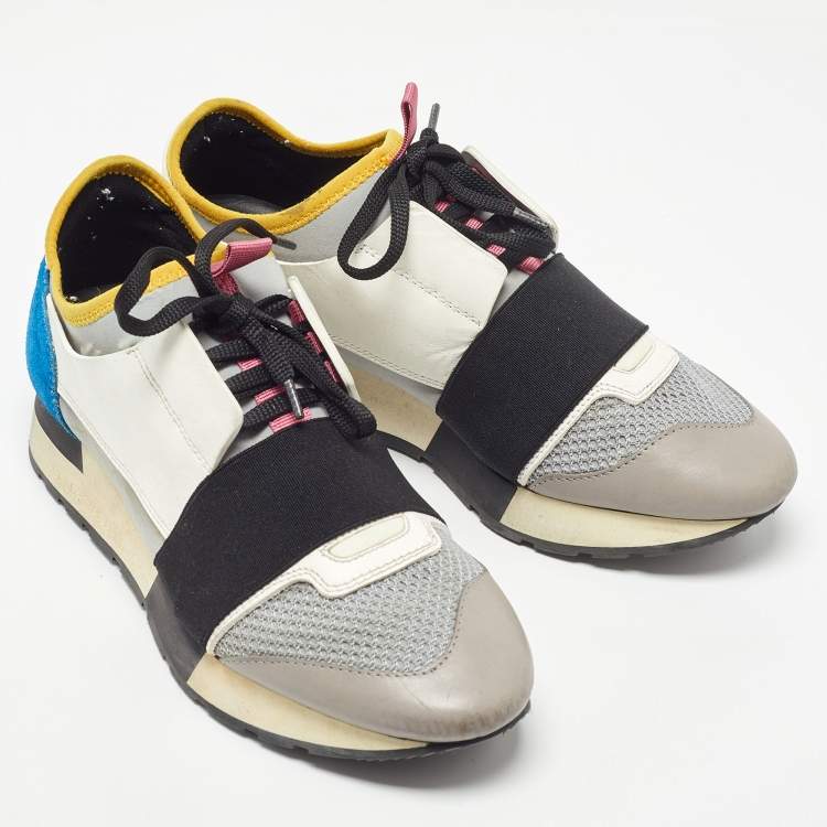 Pre Owned Balenciaga Multicolor Leather and Mesh Race Runner Sneakers Size 37