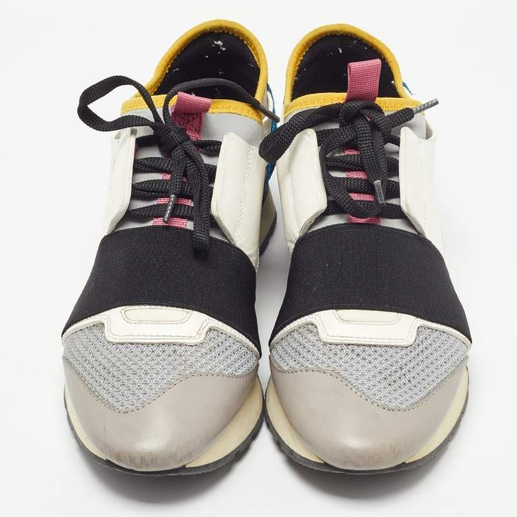 Pre Owned Balenciaga Multicolor Leather and Mesh Race Runner Sneakers Size 37