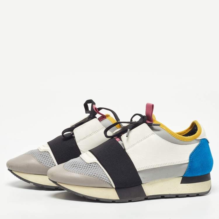 Pre Owned Balenciaga Multicolor Leather and Mesh Race Runner Sneakers Size 37