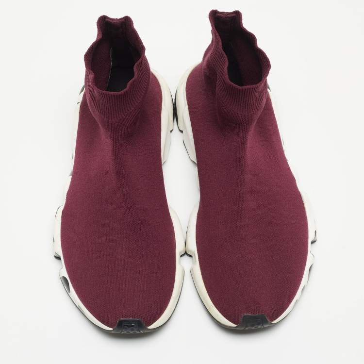 مملوكة مسبقًا Balenciaga Purple Knit Speed Trainer High Top Sneakers Size 40