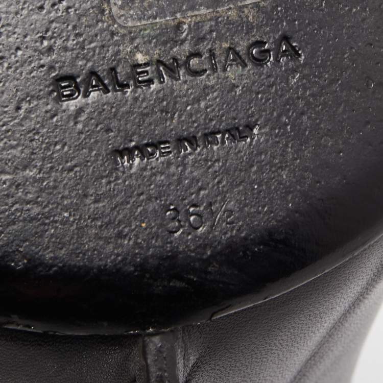 Pre Owned Balenciaga Black Leather Wedge Open Toe Pumps Size 36.5