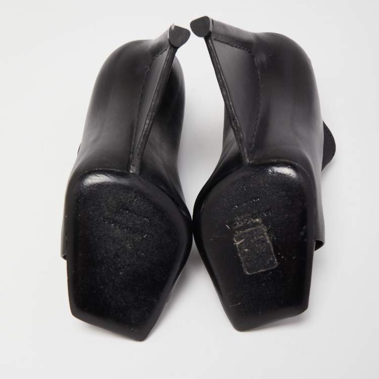 Pre Owned Balenciaga Black Leather Wedge Open Toe Pumps Size 36.5