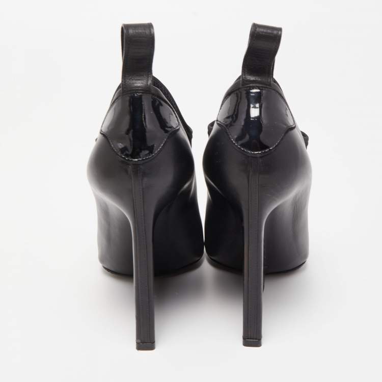 Pre Owned Balenciaga Black Leather Wedge Open Toe Pumps Size 36.5