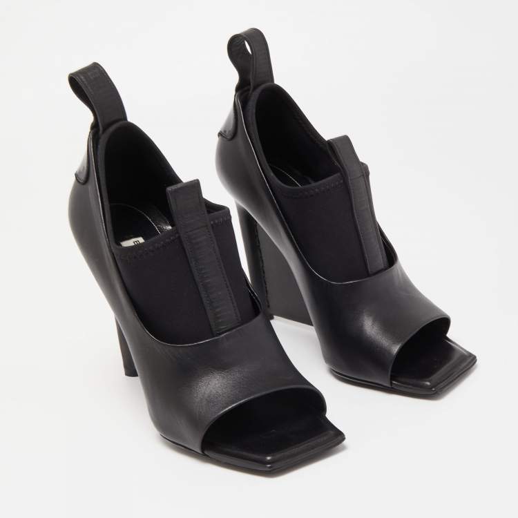 Pre Owned Balenciaga Black Leather Wedge Open Toe Pumps Size 36.5