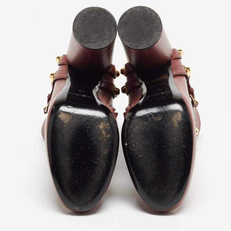 Pre Owned Balenciaga Burgundy Leather Arena Boots Size 37