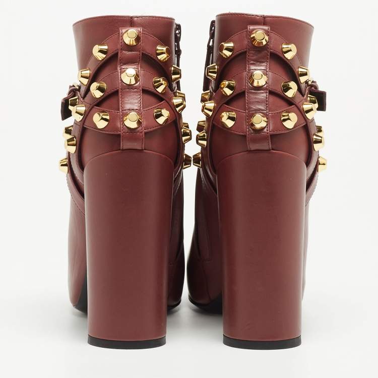 Pre Owned Balenciaga Burgundy Leather Arena Boots Size 37