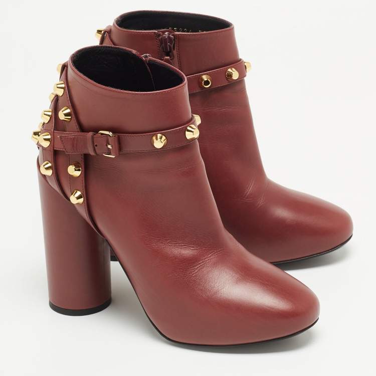 Pre Owned Balenciaga Burgundy Leather Arena Boots Size 37