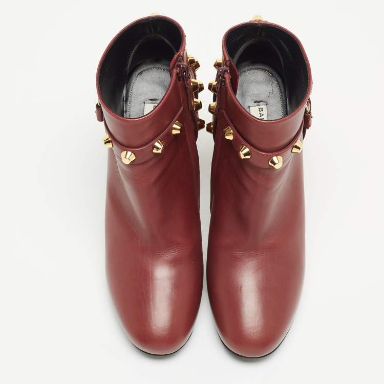 Pre Owned Balenciaga Burgundy Leather Arena Boots Size 37
