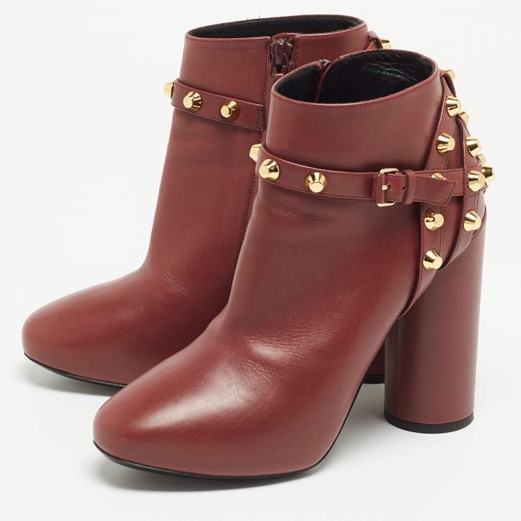 Pre Owned Balenciaga Burgundy Leather Arena Boots Size 37
