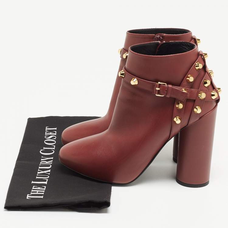 Pre Owned Balenciaga Burgundy Leather Arena Boots Size 37